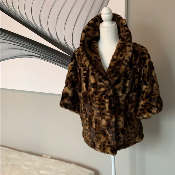 Calvin Klein faux fur leopard brown black coat - Picture 7 of 9